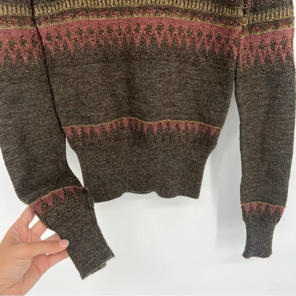 Isabel Marant Etoile Argyle Metallic Scalloped Wool Blend Knit Winter Sweater 38 - Picture 3 of 7